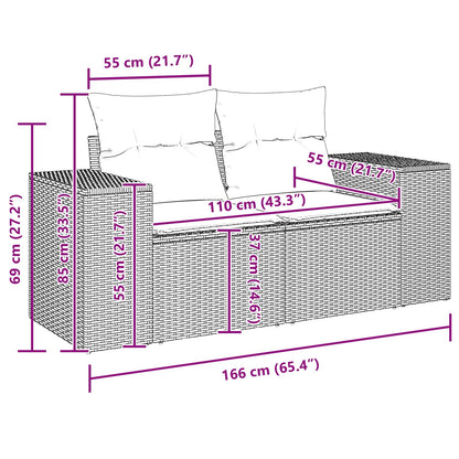 Set Divano da Giardino con cuscino 9 pcs Nero polyrattan