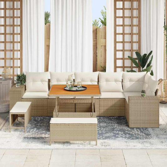 Set Divano da Giardino 9 pcs Beige polyrattan