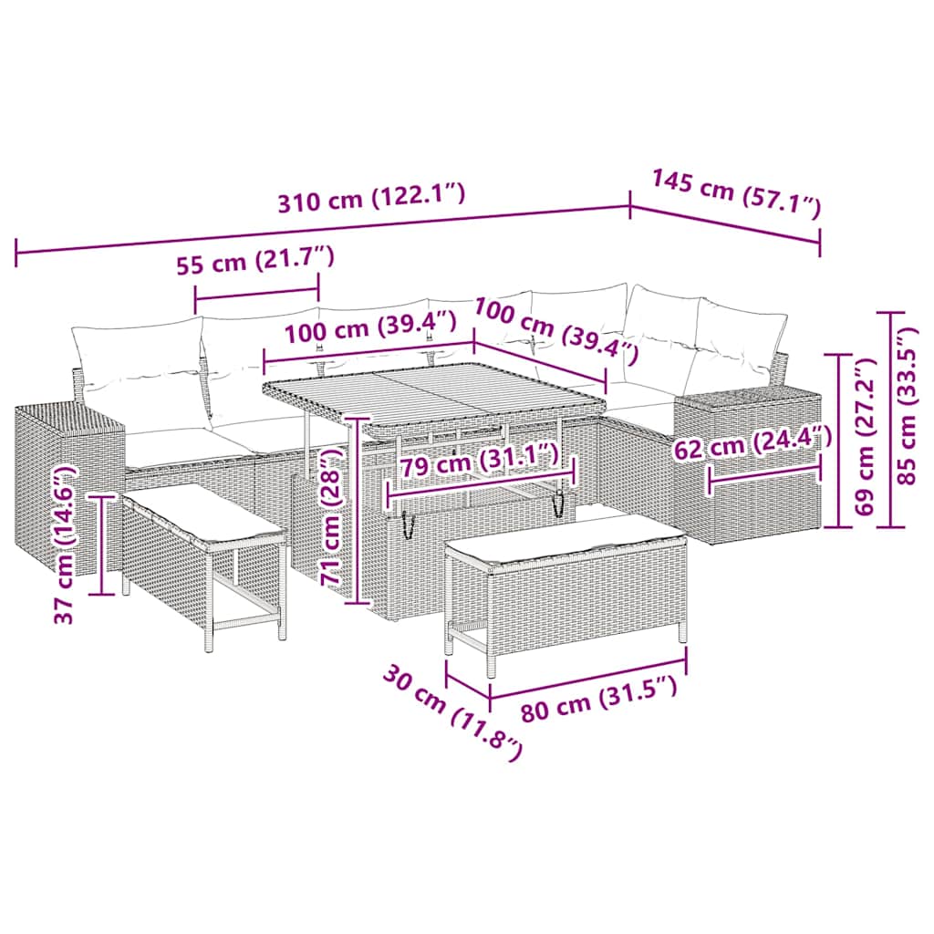 Set Divano da Giardino 9 pcs Beige polyrattan - homemem39