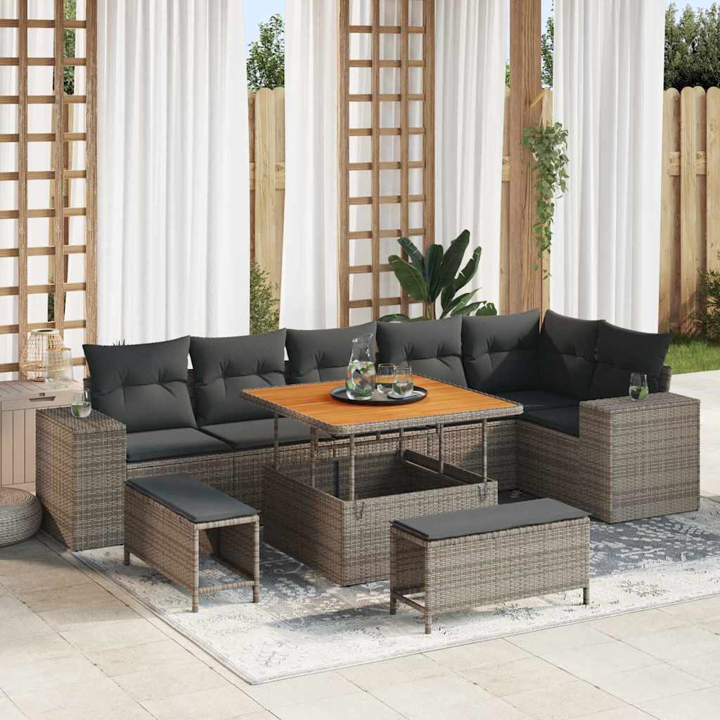 Set Divano da Giardino 9 pcs Grigio polyrattan - homemem39