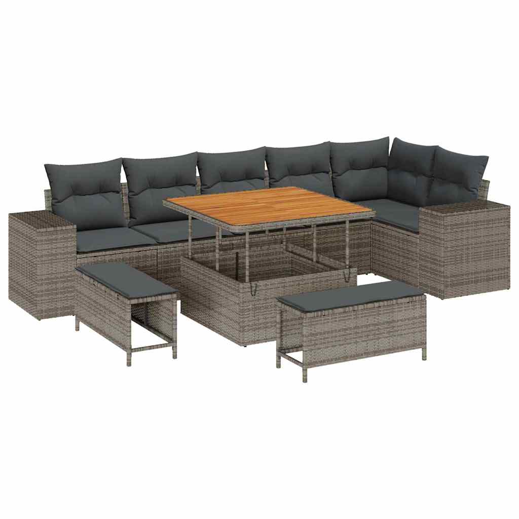 Set Divano da Giardino 9 pcs Grigio polyrattan - homemem39
