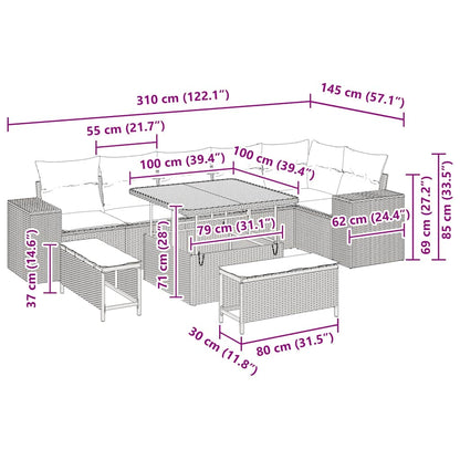 Set Divano da Giardino 9 pcs Grigio polyrattan - homemem39