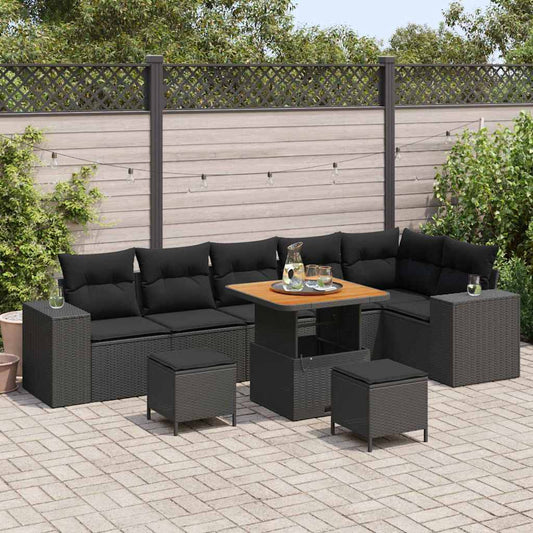 Set Divano da Giardino 9 pcs Nero polyrattan