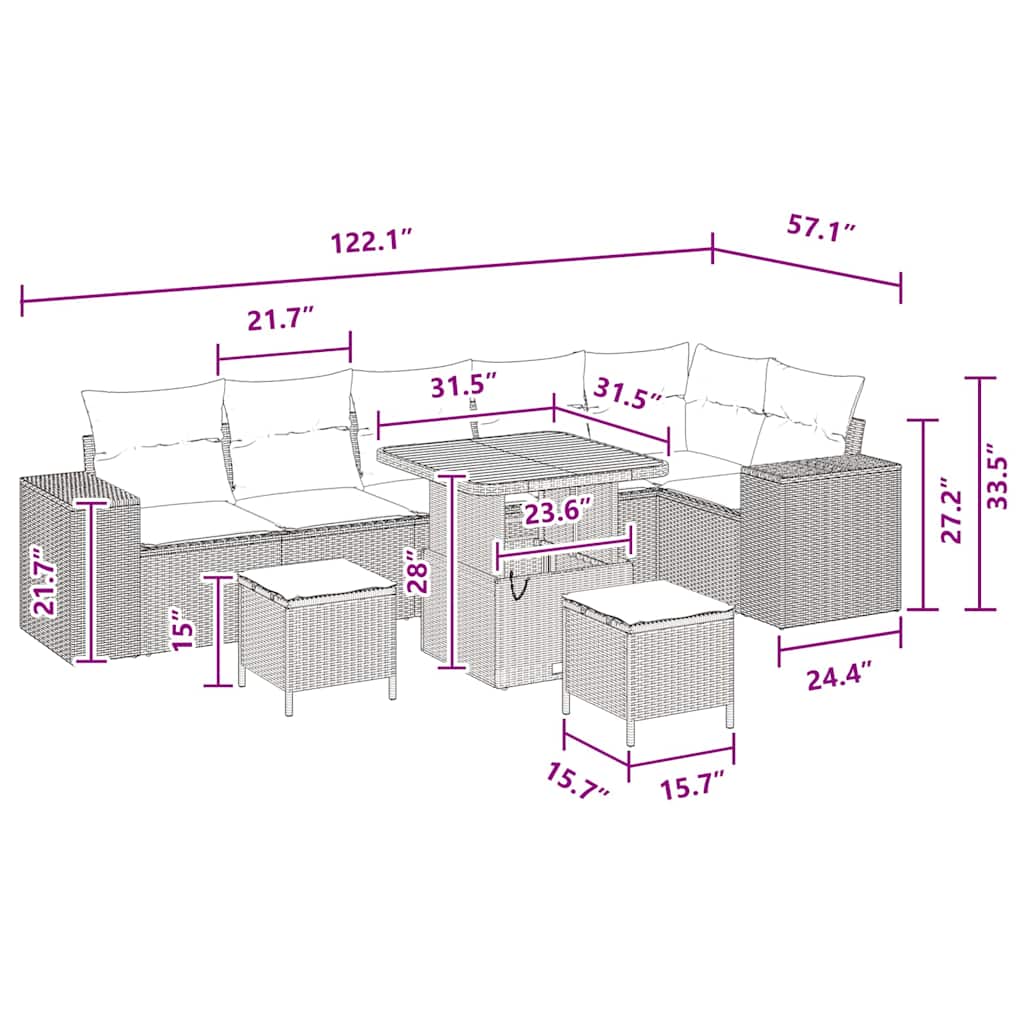 Set Divano da Giardino 9 pcs Nero polyrattan