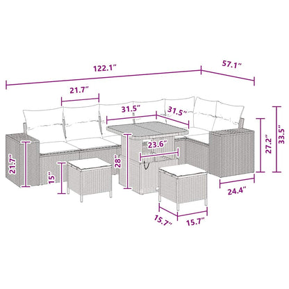 Set Divano da Giardino 9 pcs Nero polyrattan