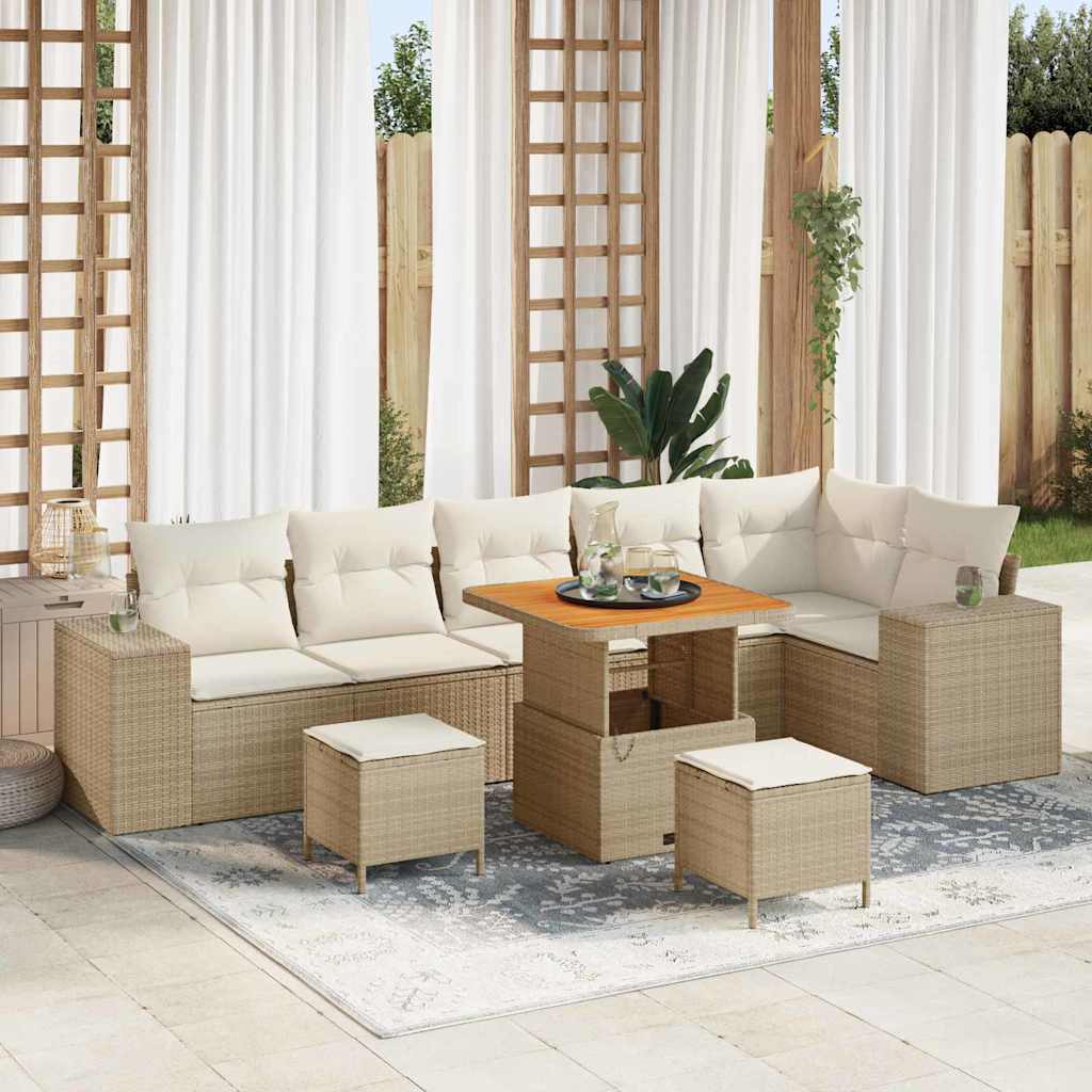 Set Divano da Giardino 9 pcs Beige polyrattan