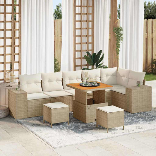 Set Divano da Giardino 9 pcs Beige polyrattan