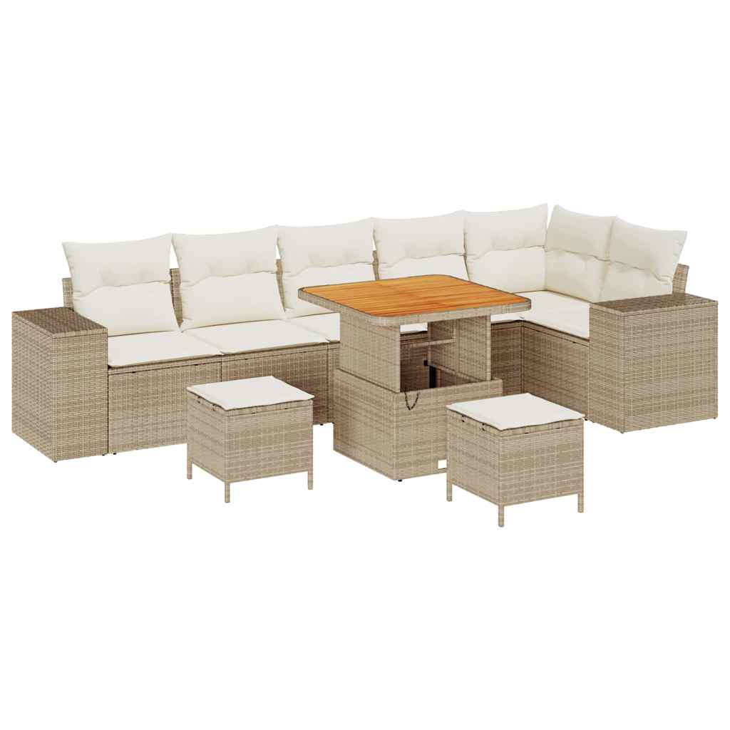 Set Divano da Giardino 9 pcs Beige polyrattan