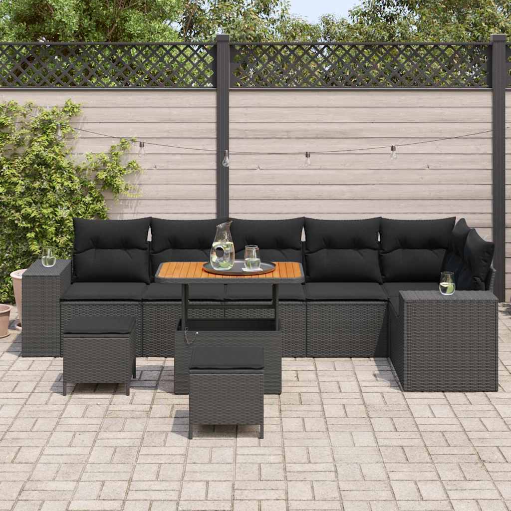 Set Divano da Giardino 9 pcs Nero polyrattan