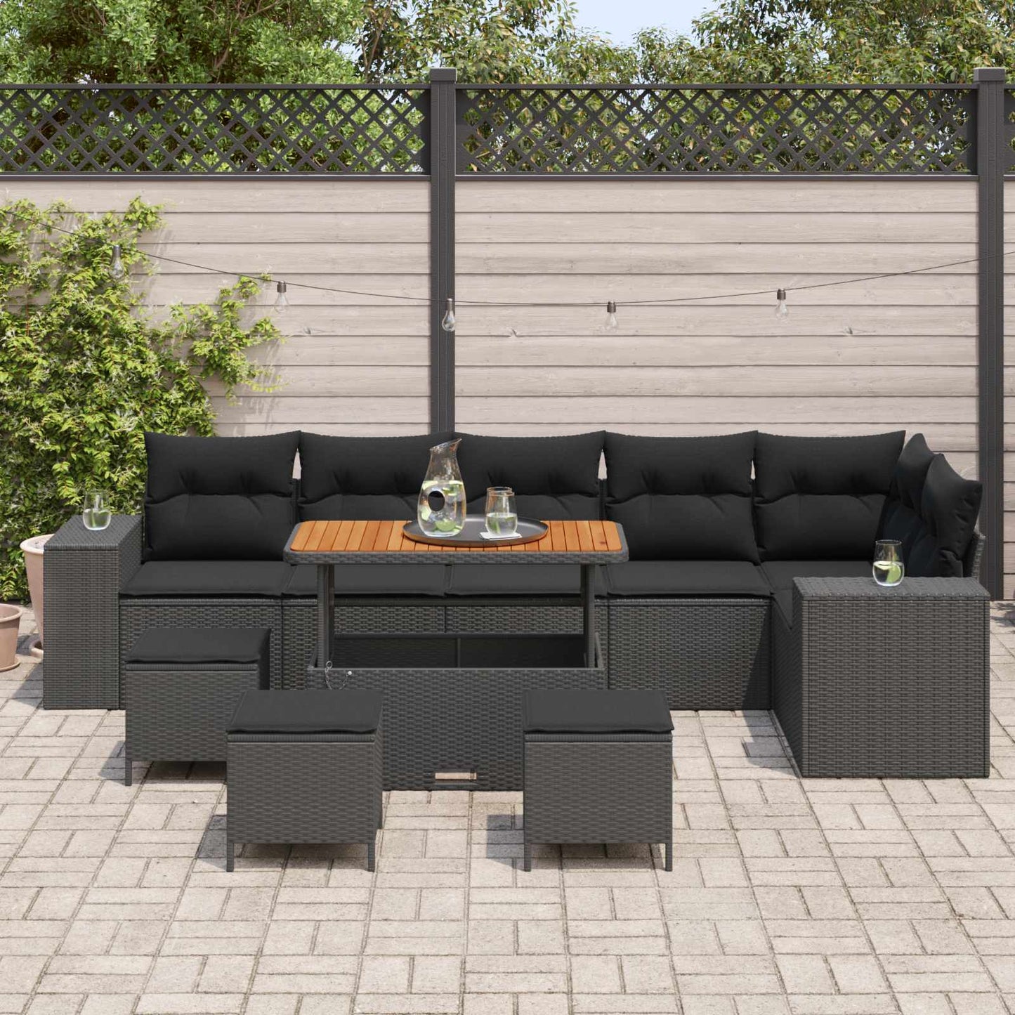 Set Divano da Giardino con cuscino 10 pcs Nero polyrattan | homemem39