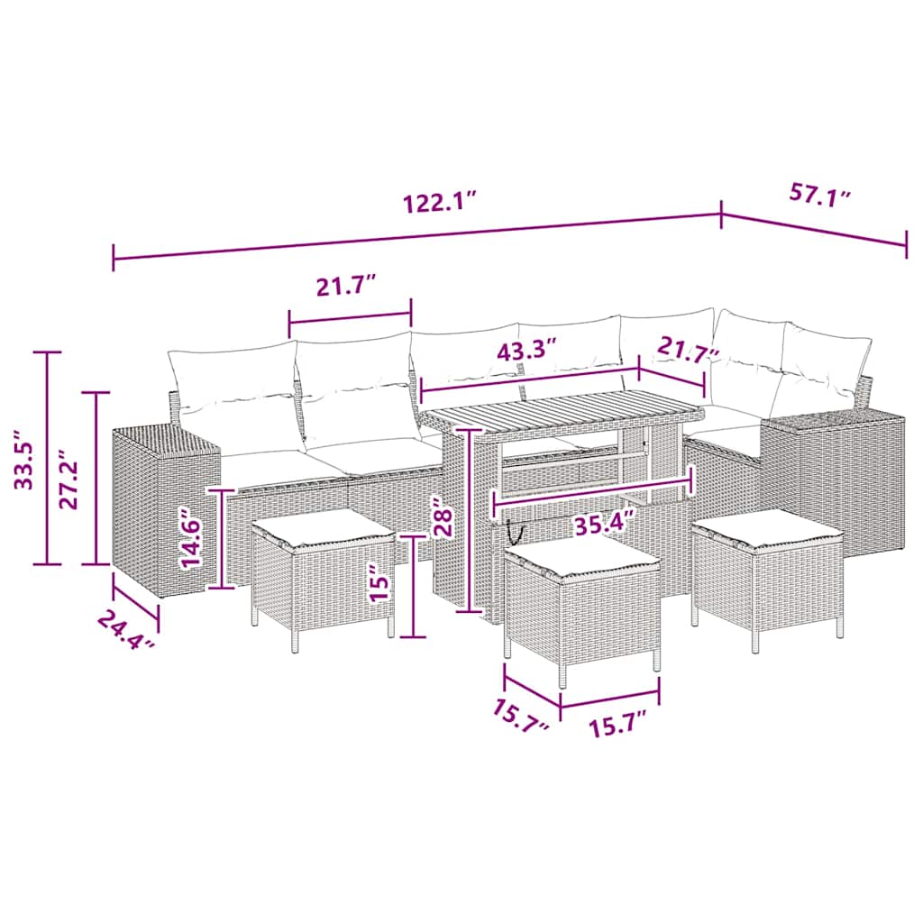 Set Divano da Giardino 10 pcs Nero polyrattan