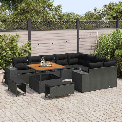 Set Divano da Giardino con cuscino 12 pcs Nero polyrattan