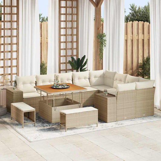 Set Divano da Giardino 12 pcs Beige polyrattan