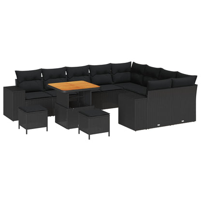 Set Divano da Giardino con cuscino 12 pcs Nero polyrattan