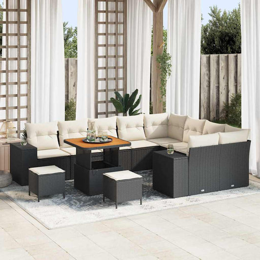 Set Divano da Giardino 12 pcs Nero polyrattan