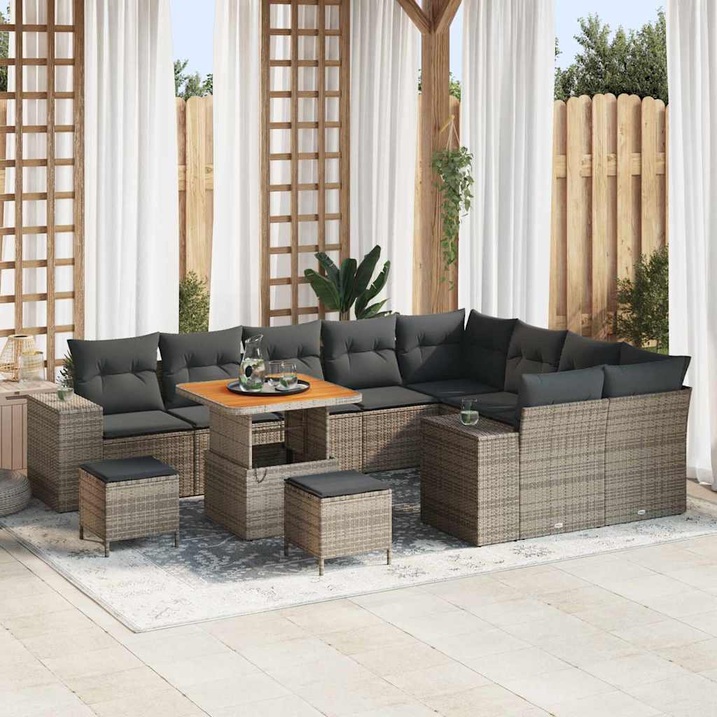 Set Divano da Giardino con cuscino 12 pcs Grigio polyrattan | homemem39