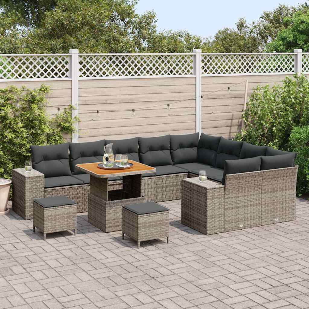 Set Divano da Giardino con cuscino 12 pcs Grigio polyrattan | homemem39
