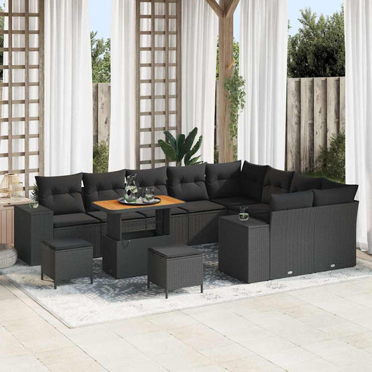 Set Divano da Giardino con cuscino 12 pcs Nero polyrattan