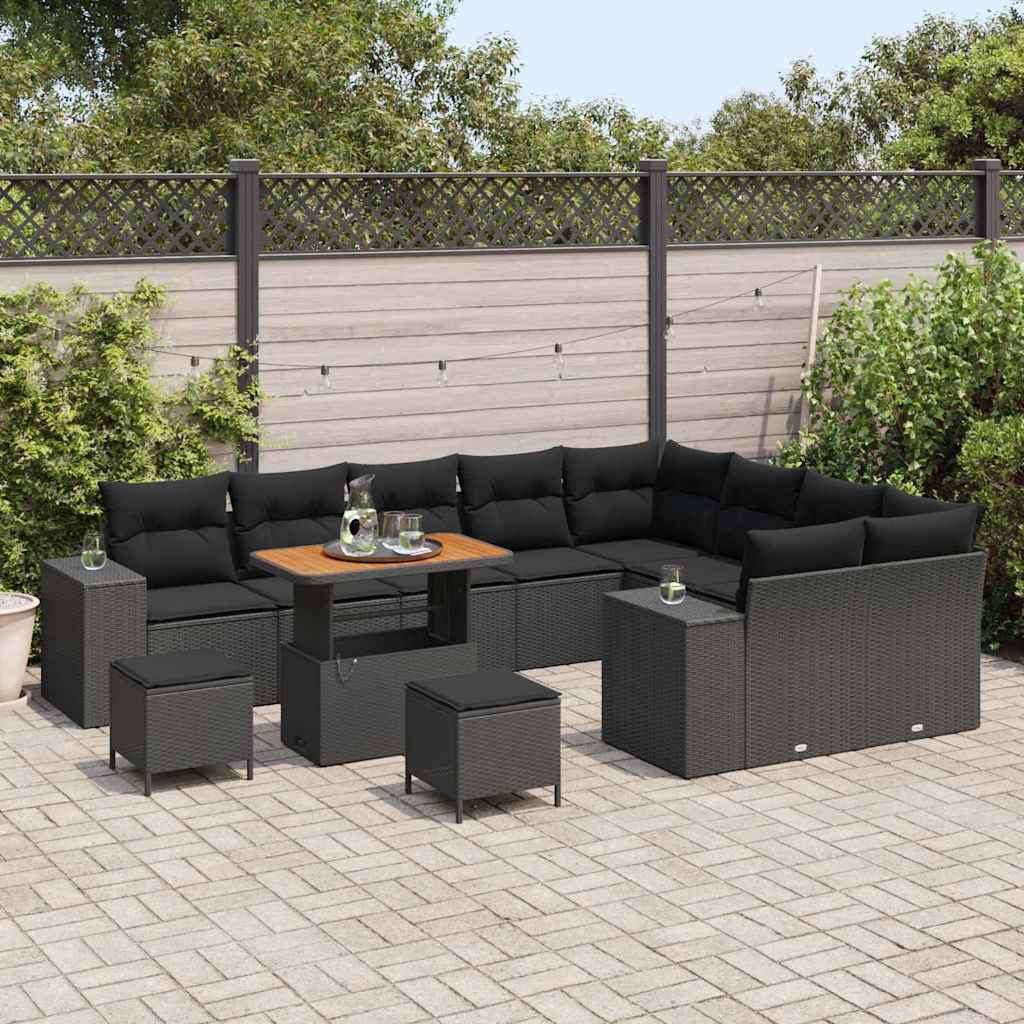 Set Divano da Giardino con cuscino 12 pcs Nero polyrattan