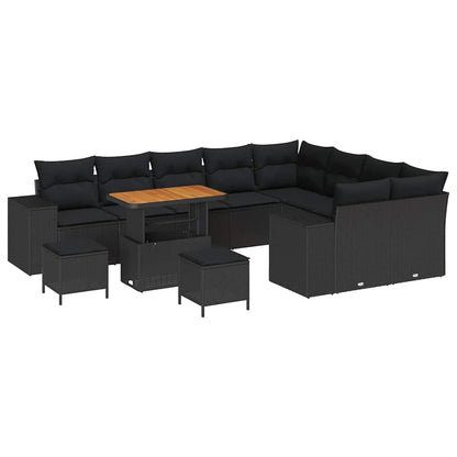 Set Divano da Giardino con cuscino 12 pcs Nero polyrattan