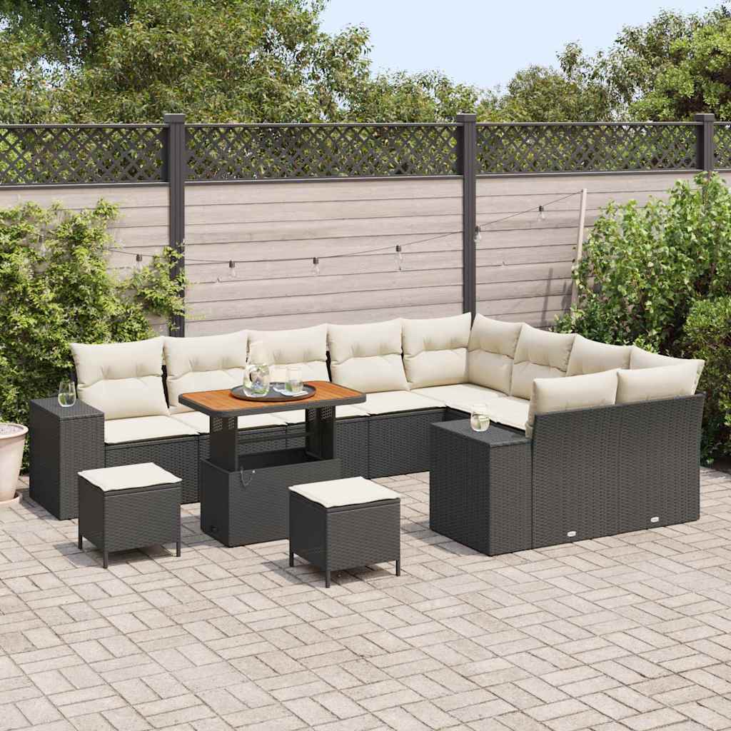 Set Divano da Giardino 12 pcs Nero polyrattan
