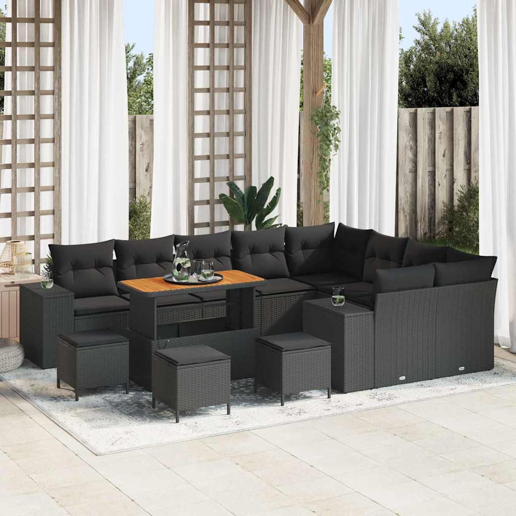 Set Divano da Giardino con cuscino 13 pcs Nero polyrattan