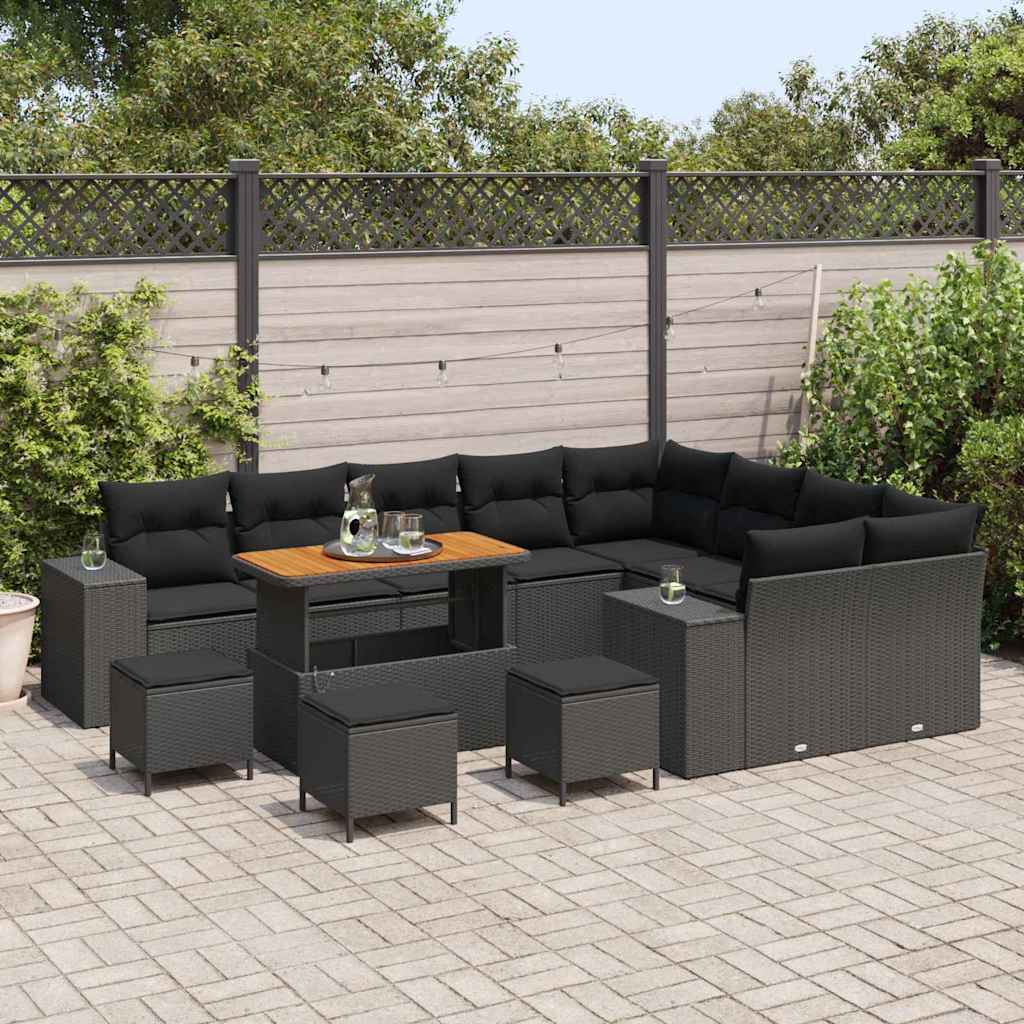 Set Divano da Giardino con cuscino 13 pcs Nero polyrattan