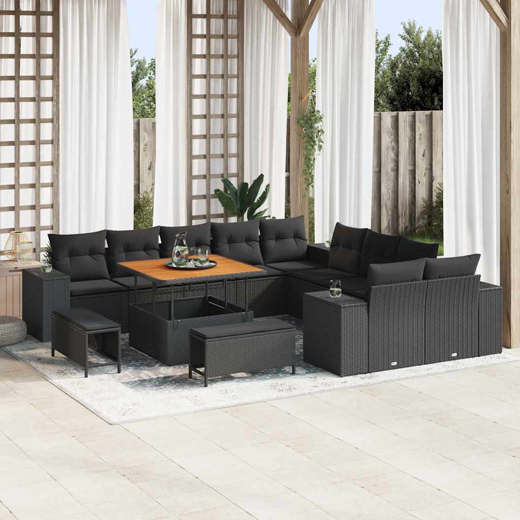 Set Divano da Giardino 13 pcs Nero polyrattan