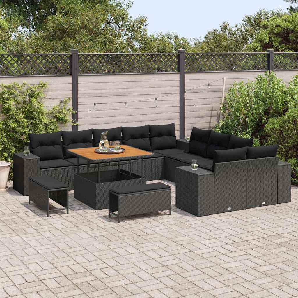 Set Divano da Giardino 13 pcs Nero polyrattan