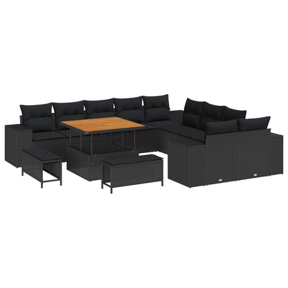 Set Divano da Giardino con cuscino 13 pcs Nero polyrattan
