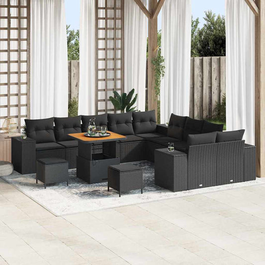Set Divano da Giardino 13 pcs Nero polyrattan