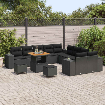 Set Divano da Giardino con cuscino 13 pcs Nero polyrattan | homemem39