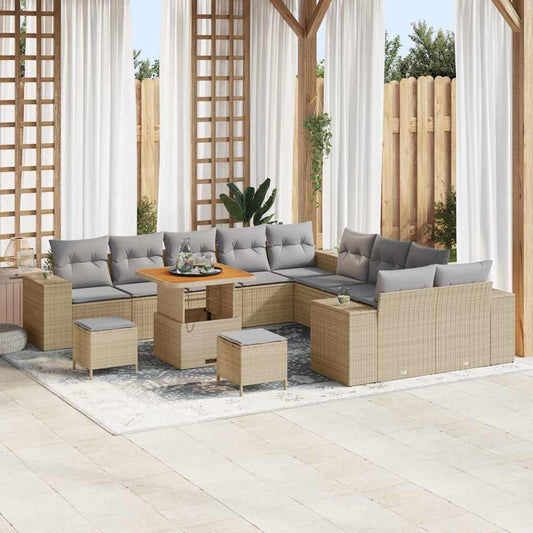 Set Divano da Giardino 13 pcs Beige polyrattan