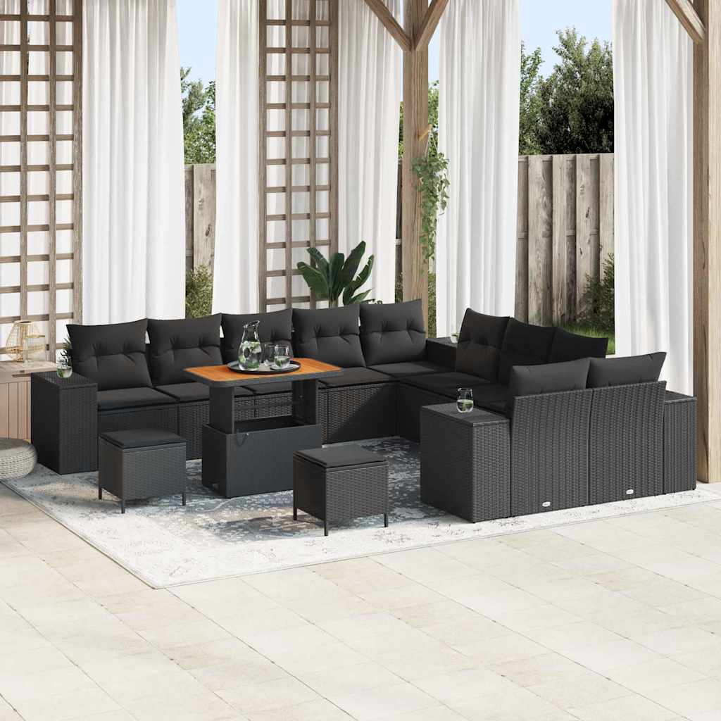 Set Divano da Giardino con cuscino 13 pcs Nero polyrattan