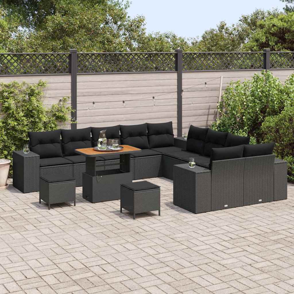 Set Divano da Giardino con cuscino 13 pcs Nero polyrattan