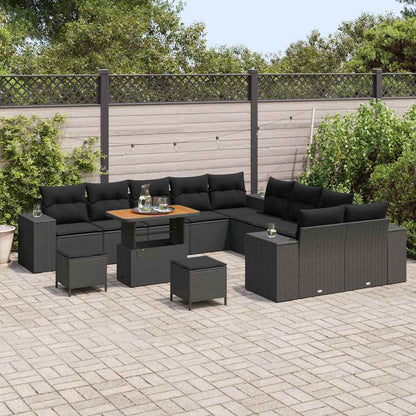 Set Divano da Giardino con cuscino 13 pcs Nero polyrattan