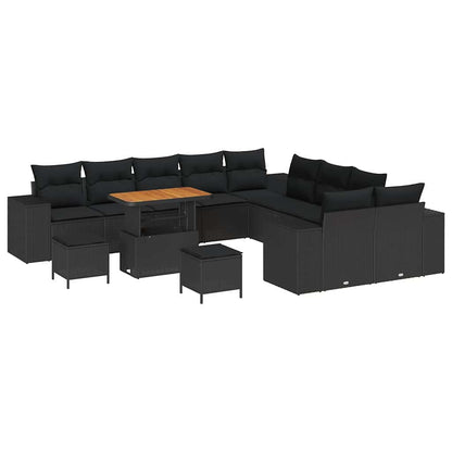 Set Divano da Giardino con cuscino 13 pcs Nero polyrattan