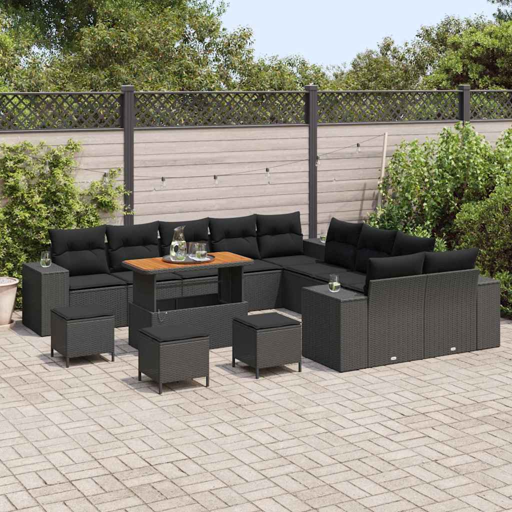 Set Divano da Giardino con cuscino 14 pcs Nero polyrattan