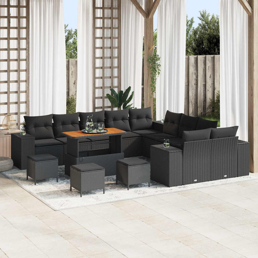 Set Divano da Giardino con cuscino 14 pcs Nero polyrattan | homemem39