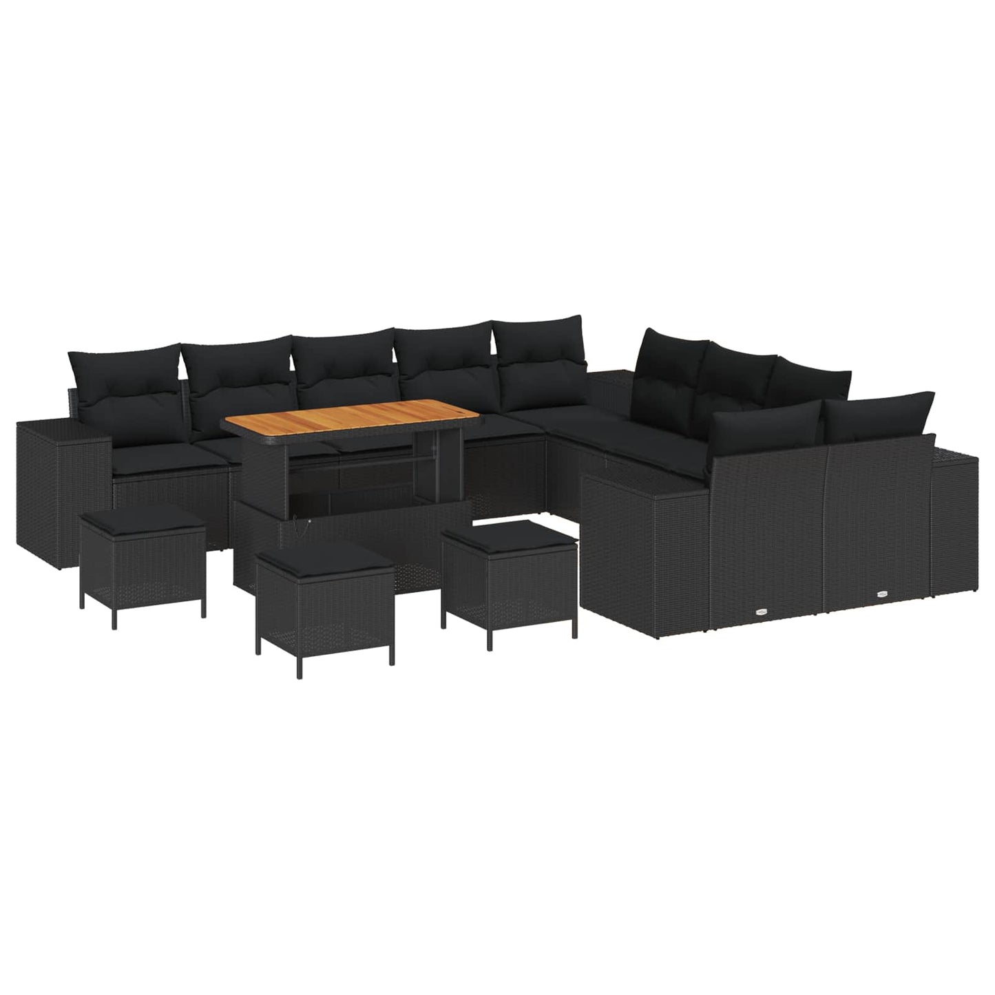 Set Divano da Giardino con cuscino 14 pcs Nero polyrattan