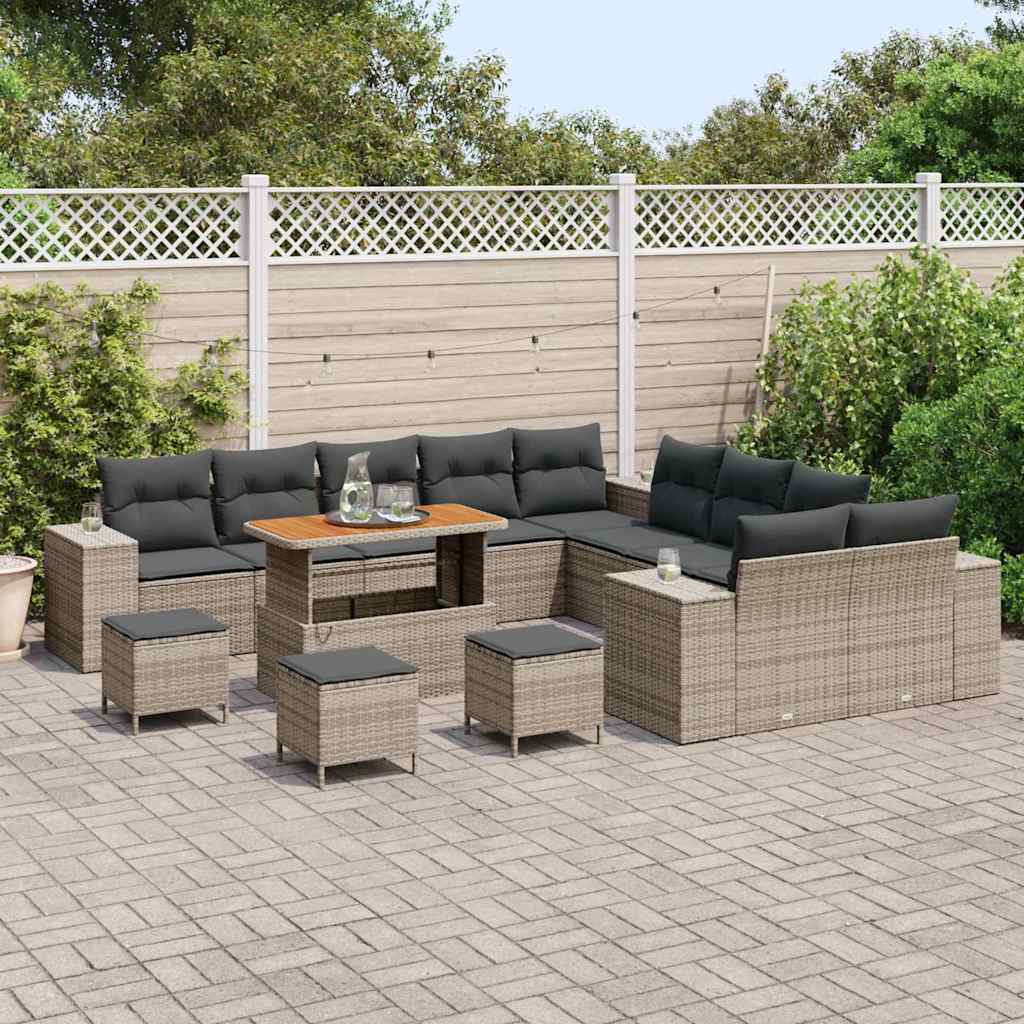 Set Divano da Giardino con cuscino 14 pcs Grigio polyrattan - homemem39