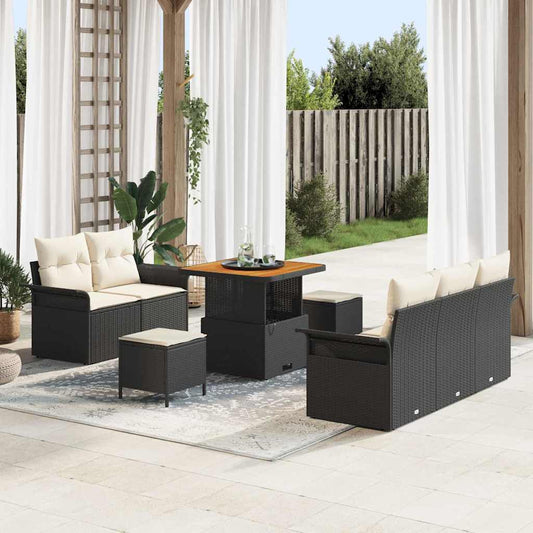 Set Divano da Giardino 8 pcs Nero polyrattan