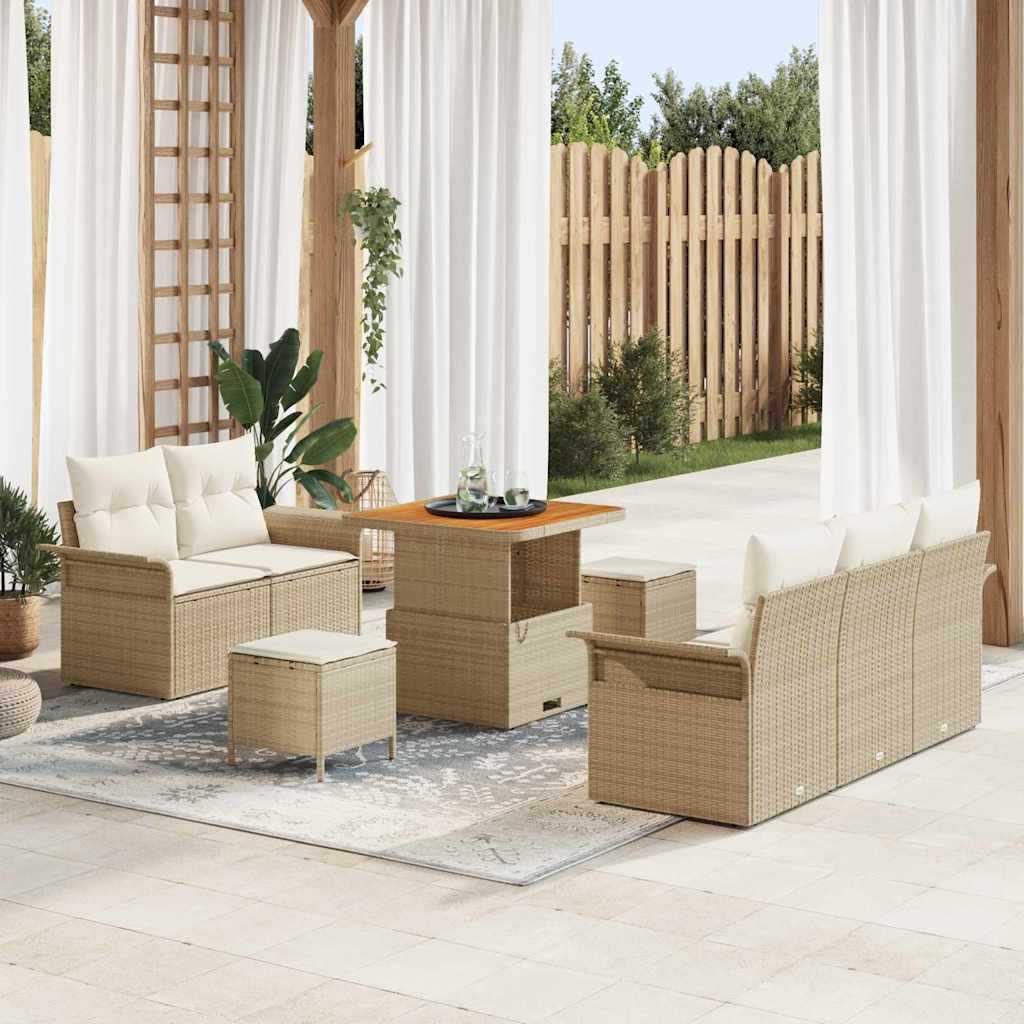 Set Divano da Giardino 8 pcs Beige polyrattan