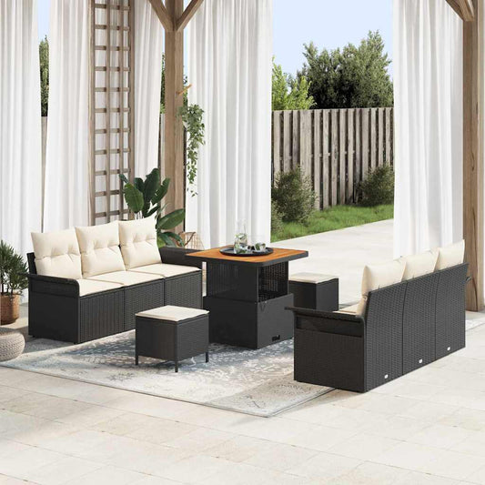 Set Divano da Giardino 9 pcs Nero polyrattan