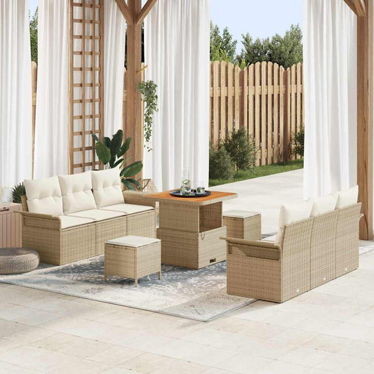 Set Divano da Giardino 9 pcs Beige polyrattan