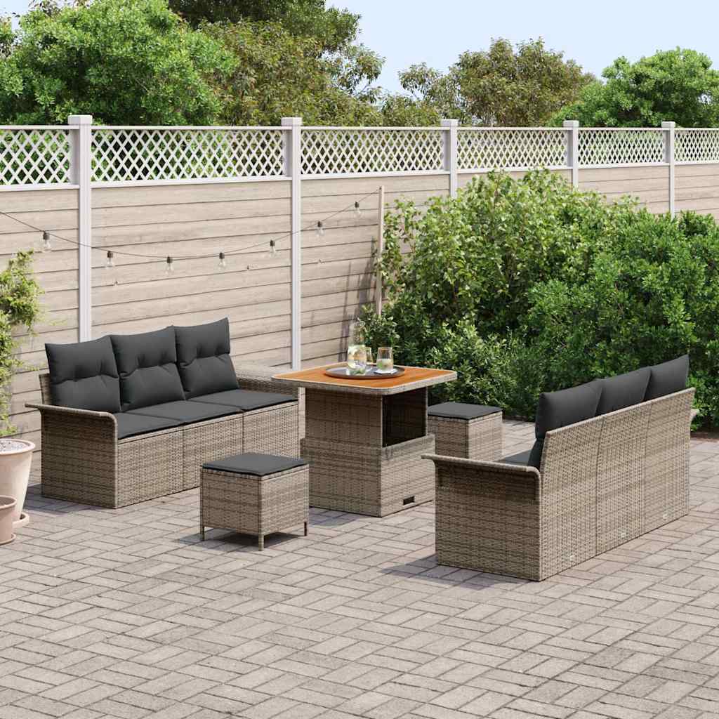 Set Divano da Giardino con cuscino 9 pcs Grigio polyrattan | homemem39