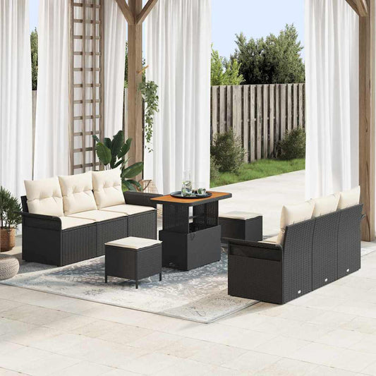 Set Divano da Giardino 9 pcs Nero polyrattan