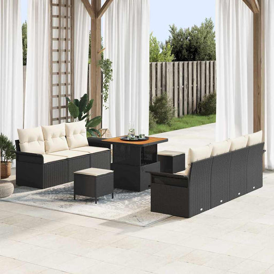 Set Divano da Giardino 10 pcs Nero polyrattan