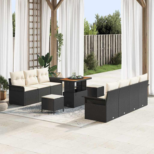 Set Divano da Giardino 10 pcs Nero polyrattan