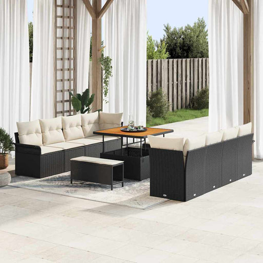 Set Divano da Giardino 11 pcs Nero polyrattan